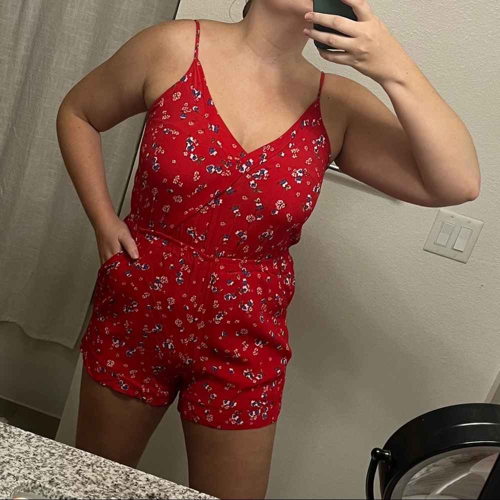 Red Floral Romper